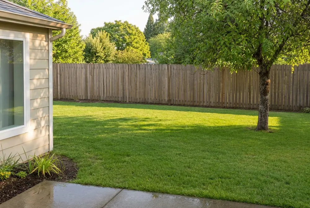 Illustrative clean backyard after dog waste pickup