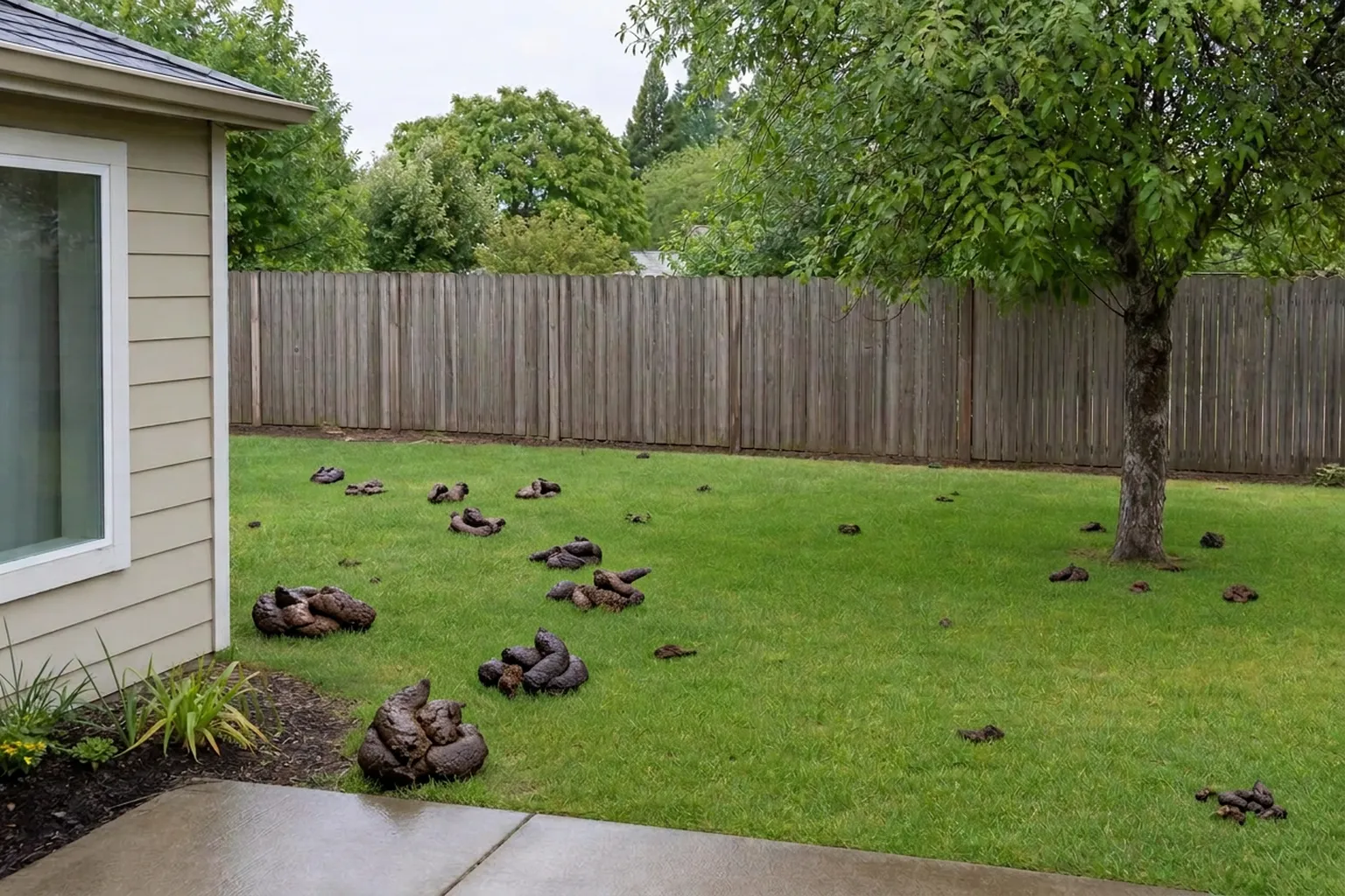 Illustrative backyard before dog waste pickup
